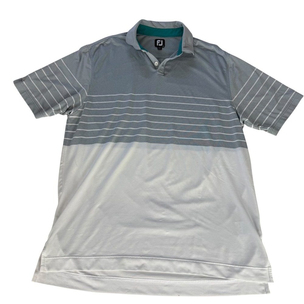 FootJoy Mens Large Gray White Striped Colorblock Performance Golf Polo Shirt